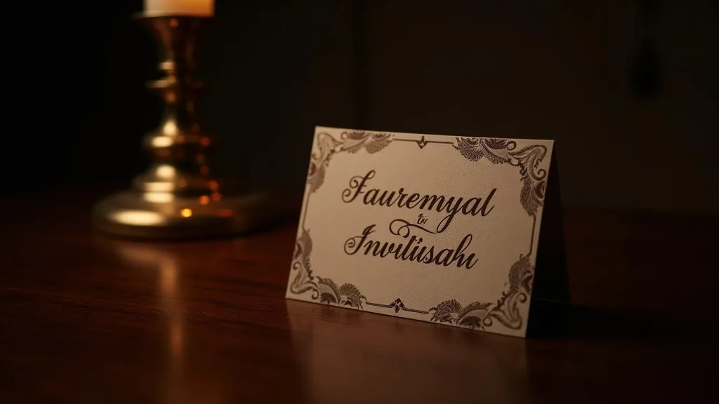 carton d'invitation calligraphié contre un bougeoir de laiton a Strasbourg
